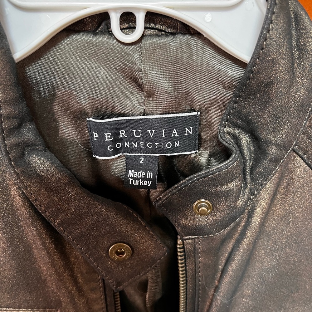 Used, vintage Peruvian Connection Lambskin pewter color bomber style jacket